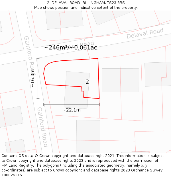 2, DELAVAL ROAD, BILLINGHAM, TS23 3BS: Plot and title map