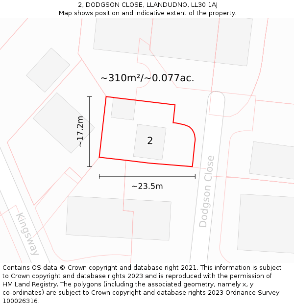 2, DODGSON CLOSE, LLANDUDNO, LL30 1AJ: Plot and title map