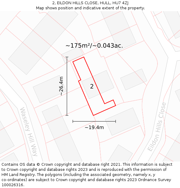 2, EILDON HILLS CLOSE, HULL, HU7 4ZJ: Plot and title map