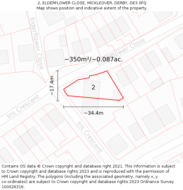 2, ELDERFLOWER CLOSE, MICKLEOVER, DERBY, DE3 0FQ: Plot and title map