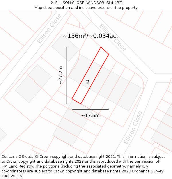 2, ELLISON CLOSE, WINDSOR, SL4 4BZ: Plot and title map