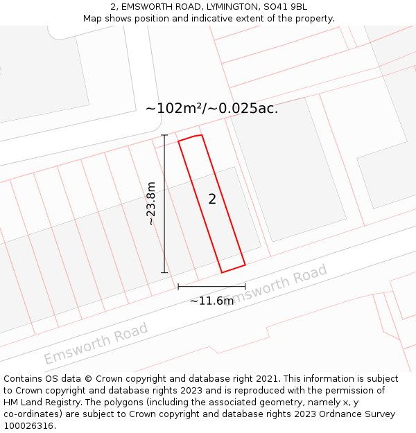 2, EMSWORTH ROAD, LYMINGTON, SO41 9BL: Plot and title map