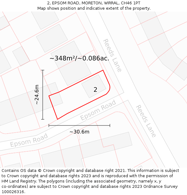2, EPSOM ROAD, MORETON, WIRRAL, CH46 1PT: Plot and title map