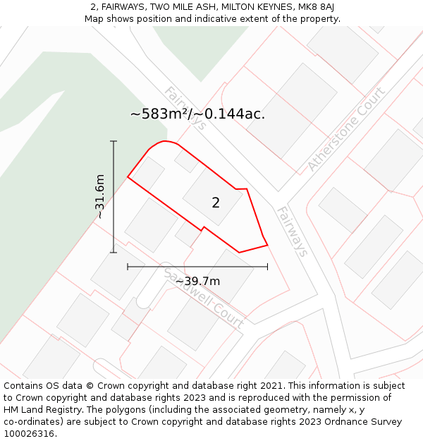 2, FAIRWAYS, TWO MILE ASH, MILTON KEYNES, MK8 8AJ: Plot and title map