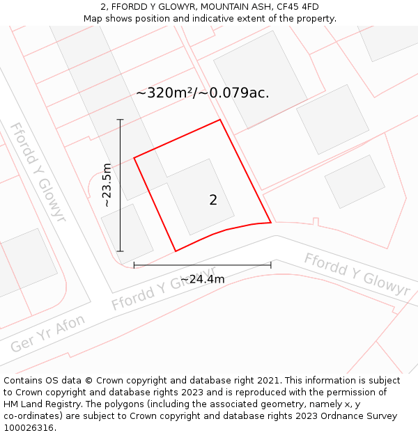 2, FFORDD Y GLOWYR, MOUNTAIN ASH, CF45 4FD: Plot and title map