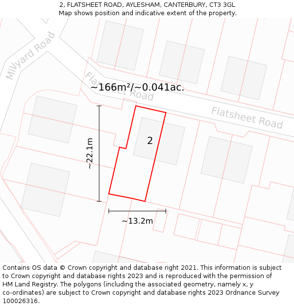 2, FLATSHEET ROAD, AYLESHAM, CANTERBURY, CT3 3GL: Plot and title map