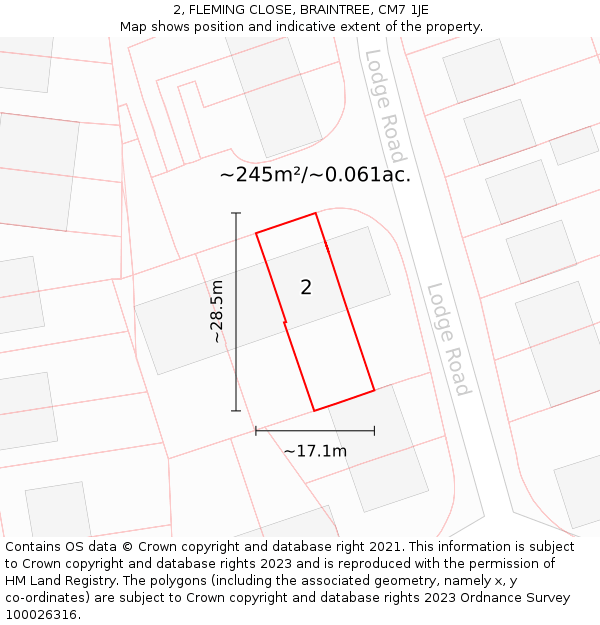 2, FLEMING CLOSE, BRAINTREE, CM7 1JE: Plot and title map