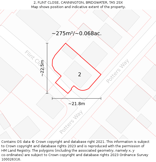 2, FLINT CLOSE, CANNINGTON, BRIDGWATER, TA5 2SX: Plot and title map