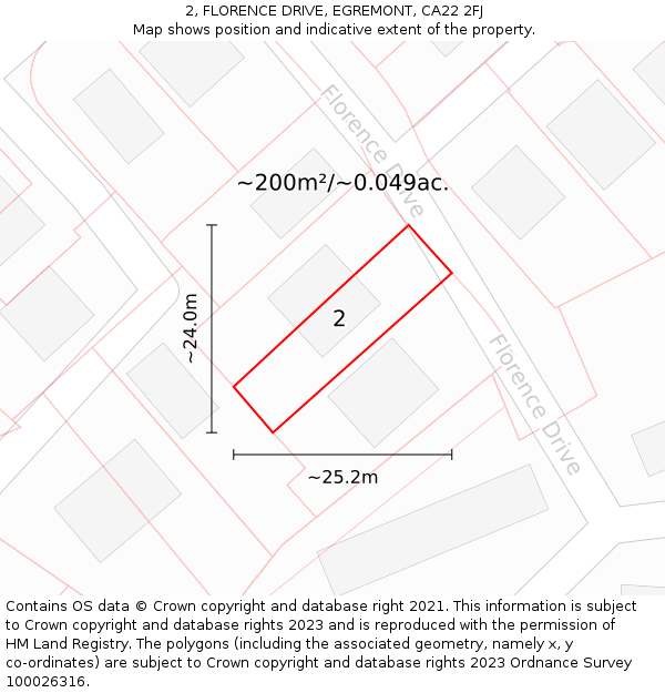 2, FLORENCE DRIVE, EGREMONT, CA22 2FJ: Plot and title map