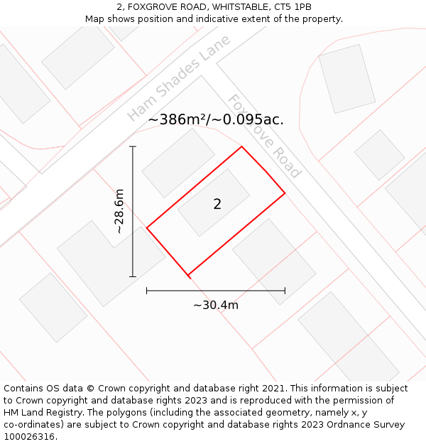 2, FOXGROVE ROAD, WHITSTABLE, CT5 1PB: Plot and title map