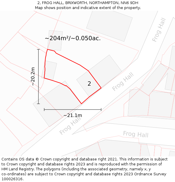 2, FROG HALL, BRIXWORTH, NORTHAMPTON, NN6 9DH: Plot and title map