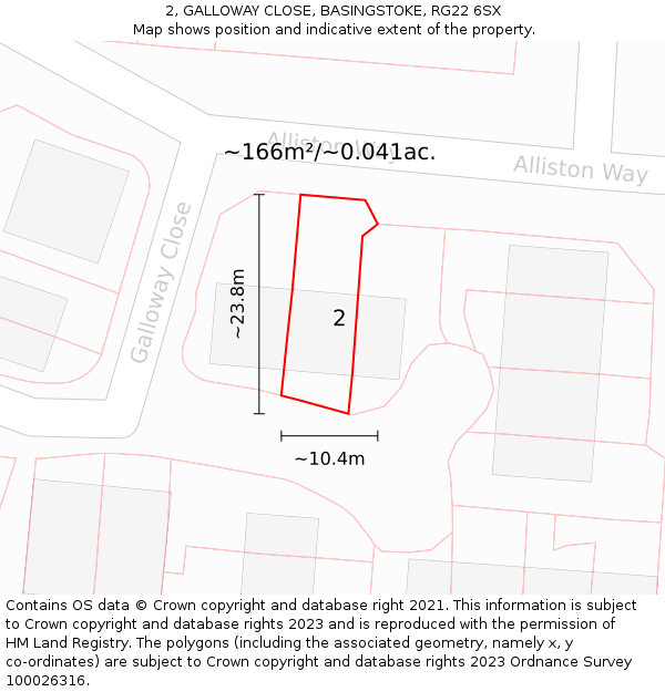 2, GALLOWAY CLOSE, BASINGSTOKE, RG22 6SX: Plot and title map