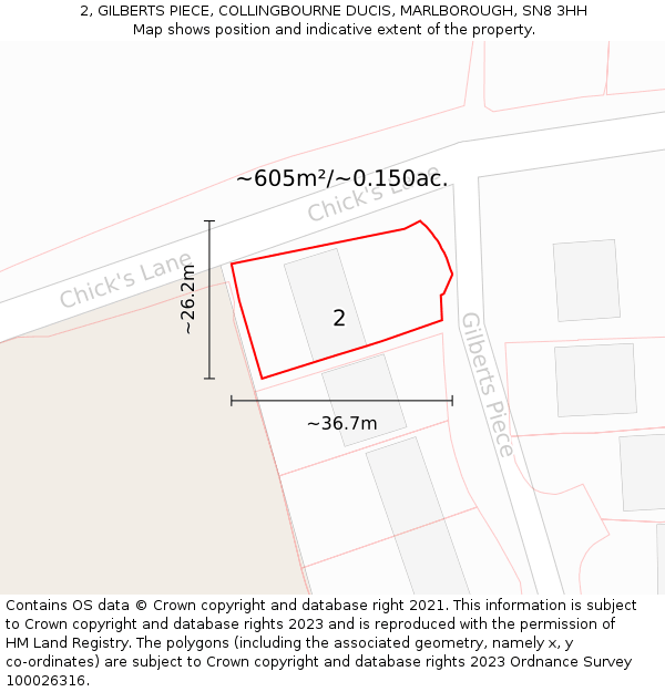 2, GILBERTS PIECE, COLLINGBOURNE DUCIS, MARLBOROUGH, SN8 3HH: Plot and title map