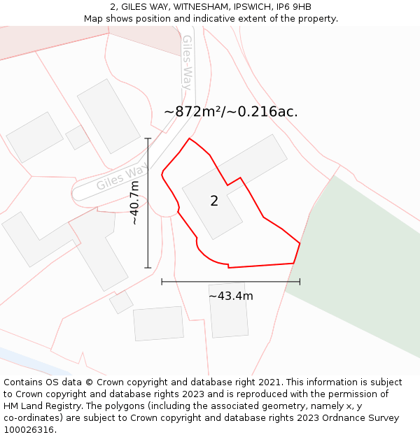 2, GILES WAY, WITNESHAM, IPSWICH, IP6 9HB: Plot and title map