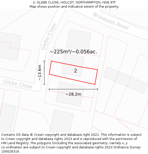 2, GLEBE CLOSE, HOLCOT, NORTHAMPTON, NN6 9TF: Plot and title map