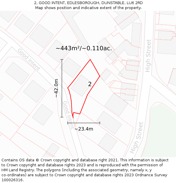 2, GOOD INTENT, EDLESBOROUGH, DUNSTABLE, LU6 2RD: Plot and title map