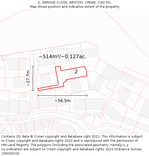 2, GRANGE CLOSE, WESTON, CREWE, CW2 5FL: Plot and title map