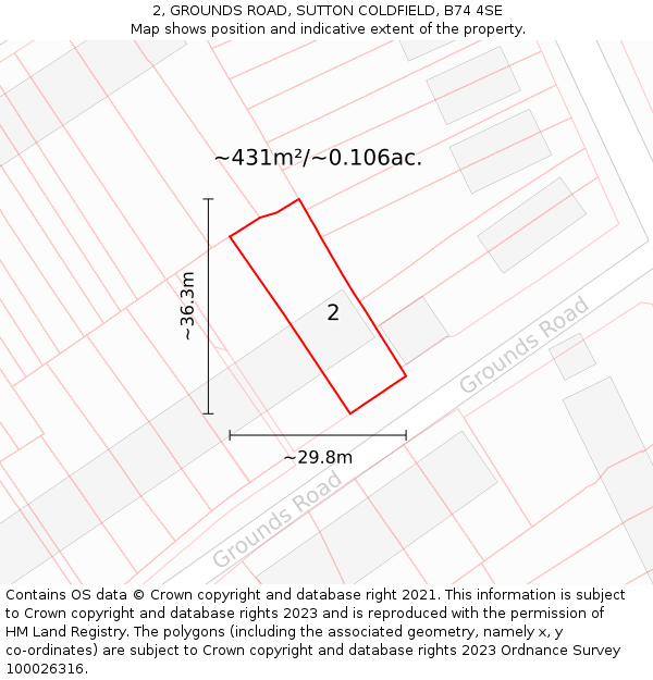 2, GROUNDS ROAD, SUTTON COLDFIELD, B74 4SE: Plot and title map