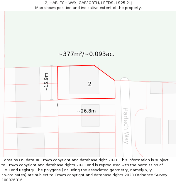 2, HARLECH WAY, GARFORTH, LEEDS, LS25 2LJ: Plot and title map