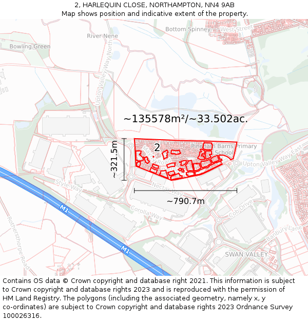 2, HARLEQUIN CLOSE, NORTHAMPTON, NN4 9AB: Plot and title map