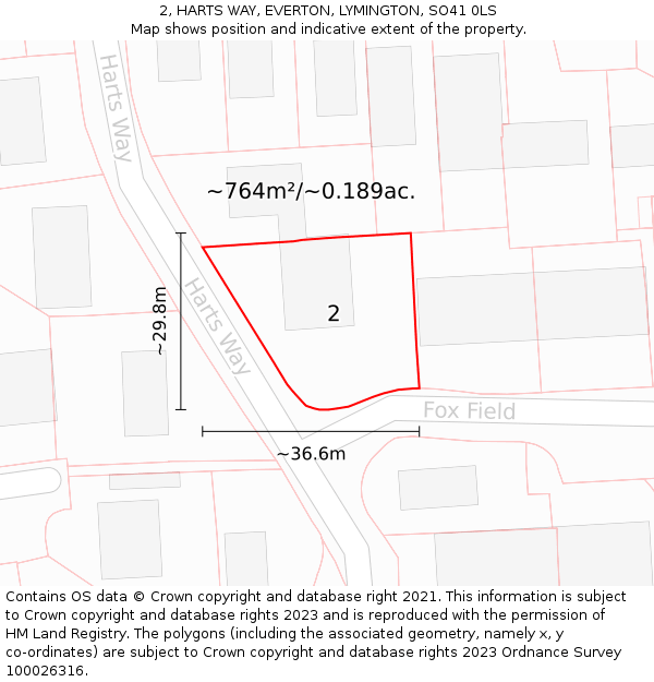 2, HARTS WAY, EVERTON, LYMINGTON, SO41 0LS: Plot and title map
