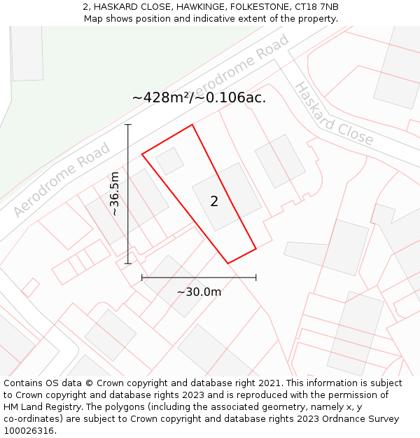 2, HASKARD CLOSE, HAWKINGE, FOLKESTONE, CT18 7NB: Plot and title map