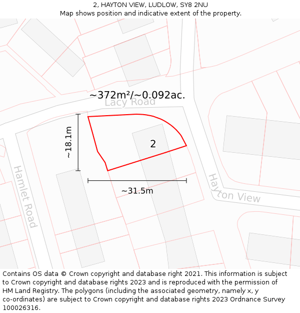 2, HAYTON VIEW, LUDLOW, SY8 2NU: Plot and title map
