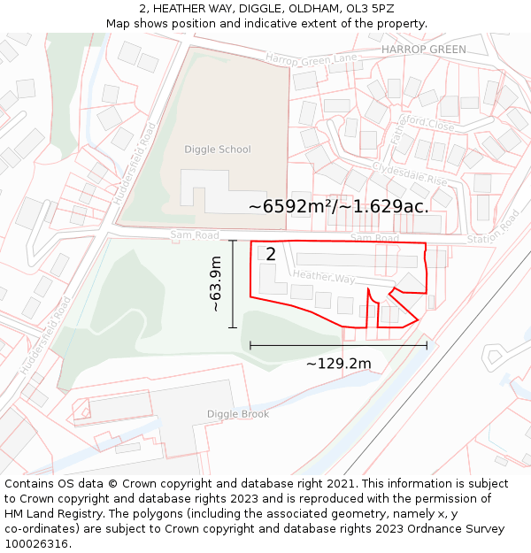 2, HEATHER WAY, DIGGLE, OLDHAM, OL3 5PZ: Plot and title map