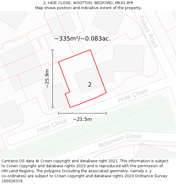 2, HIDE CLOSE, WOOTTON, BEDFORD, MK43 9FR: Plot and title map