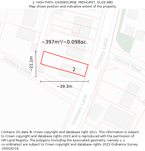2, HIGH PATH, EASEBOURNE, MIDHURST, GU29 9BD: Plot and title map