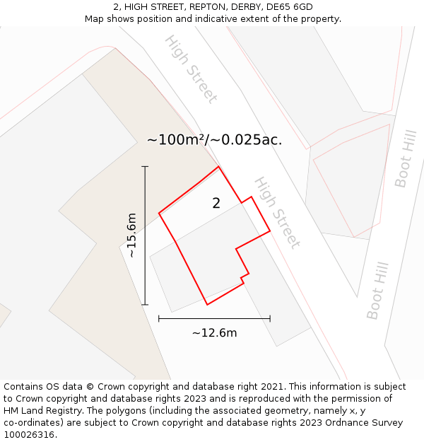 2, HIGH STREET, REPTON, DERBY, DE65 6GD: Plot and title map