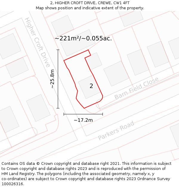 2, HIGHER CROFT DRIVE, CREWE, CW1 4FT: Plot and title map