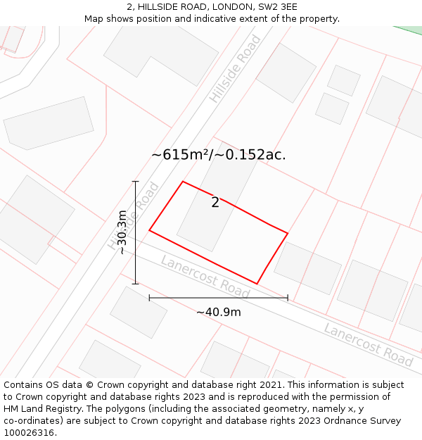 2, HILLSIDE ROAD, LONDON, SW2 3EE: Plot and title map