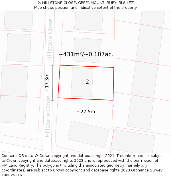 2, HILLSTONE CLOSE, GREENMOUNT, BURY, BL8 4EZ: Plot and title map