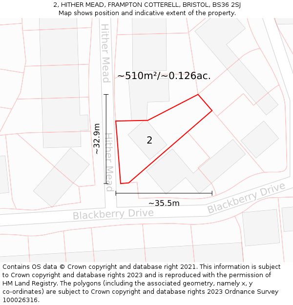 2, HITHER MEAD, FRAMPTON COTTERELL, BRISTOL, BS36 2SJ: Plot and title map