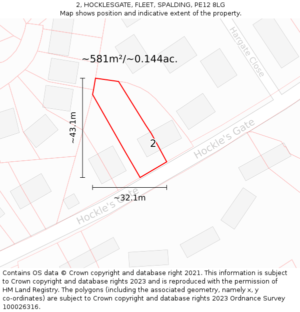 2, HOCKLESGATE, FLEET, SPALDING, PE12 8LG: Plot and title map
