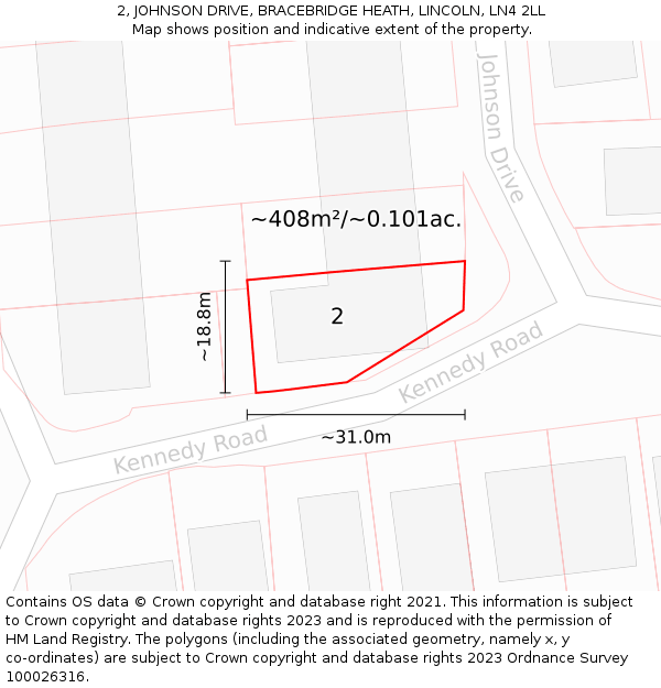2, JOHNSON DRIVE, BRACEBRIDGE HEATH, LINCOLN, LN4 2LL: Plot and title map