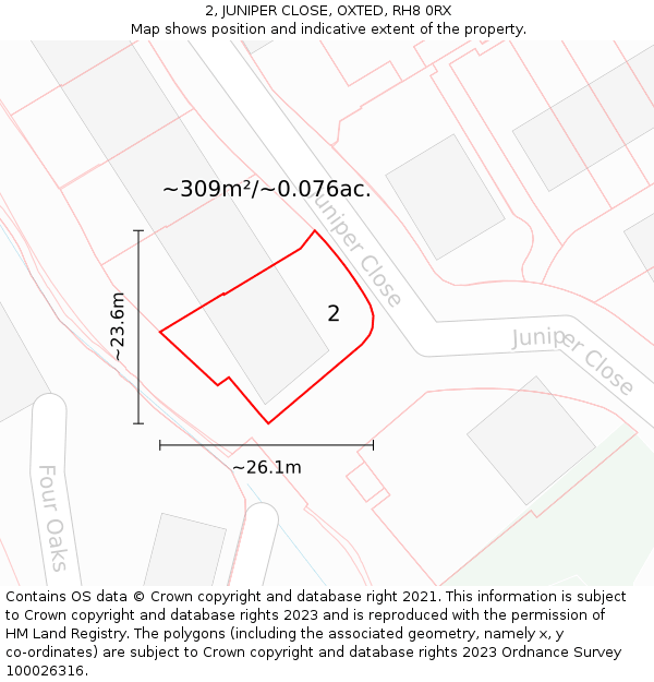 2, JUNIPER CLOSE, OXTED, RH8 0RX: Plot and title map