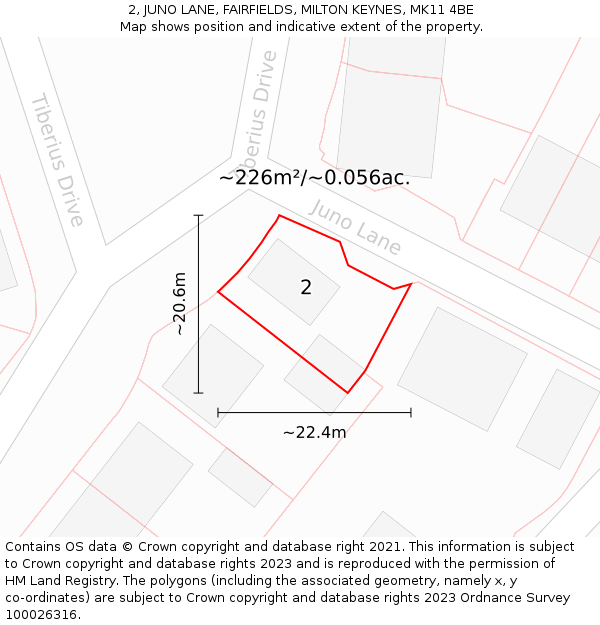 2, JUNO LANE, FAIRFIELDS, MILTON KEYNES, MK11 4BE: Plot and title map