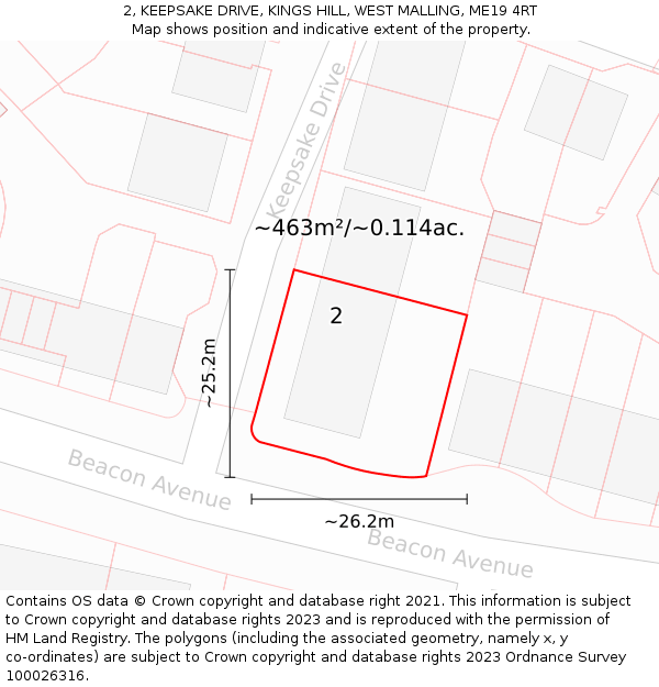 2, KEEPSAKE DRIVE, KINGS HILL, WEST MALLING, ME19 4RT: Plot and title map