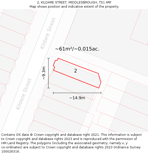 2, KILDARE STREET, MIDDLESBROUGH, TS1 4RF: Plot and title map