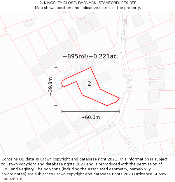 2, KINGSLEY CLOSE, BARNACK, STAMFORD, PE9 3EF: Plot and title map