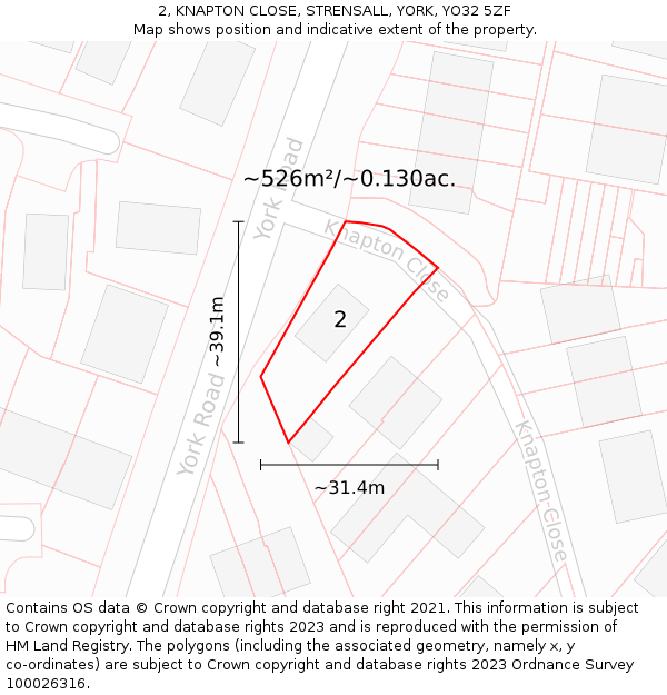 2, KNAPTON CLOSE, STRENSALL, YORK, YO32 5ZF: Plot and title map