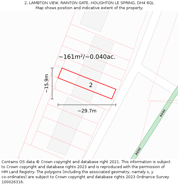 2, LAMBTON VIEW, RAINTON GATE, HOUGHTON LE SPRING, DH4 6QL: Plot and title map