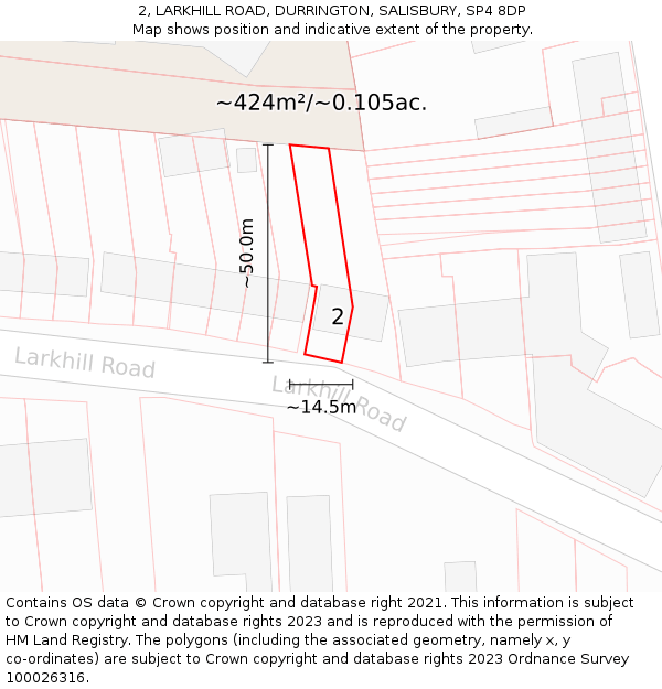 2, LARKHILL ROAD, DURRINGTON, SALISBURY, SP4 8DP: Plot and title map