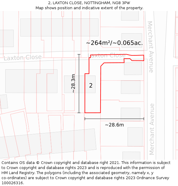2, LAXTON CLOSE, NOTTINGHAM, NG8 3PW: Plot and title map