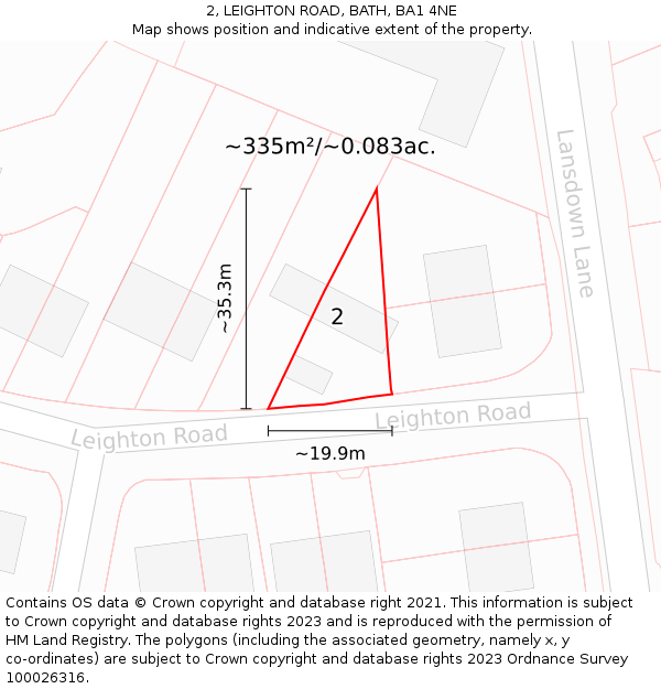 2, LEIGHTON ROAD, BATH, BA1 4NE: Plot and title map
