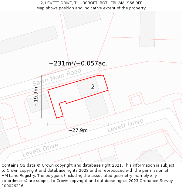 2, LEVETT DRIVE, THURCROFT, ROTHERHAM, S66 9FF: Plot and title map