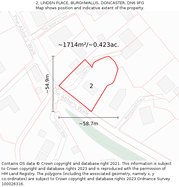 2, LINDEN PLACE, BURGHWALLIS, DONCASTER, DN6 9FG: Plot and title map