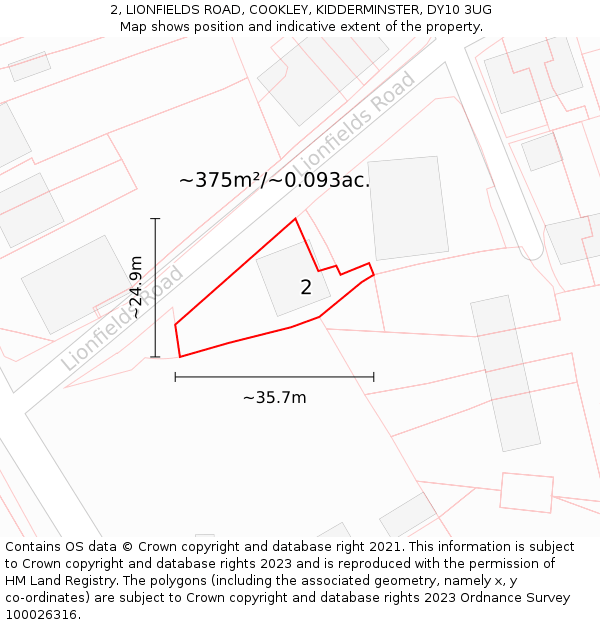 2, LIONFIELDS ROAD, COOKLEY, KIDDERMINSTER, DY10 3UG: Plot and title map